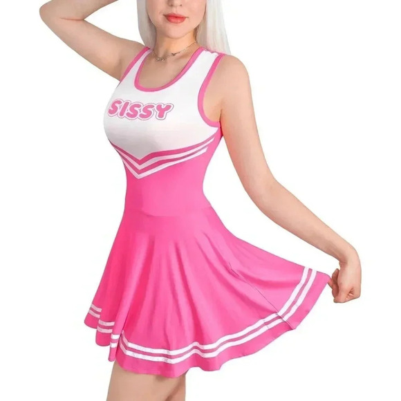 Women Sleeveless Overall Cheer Sissy Bodycon  Mini Dress Skirt Rose - Picture 2 of 7